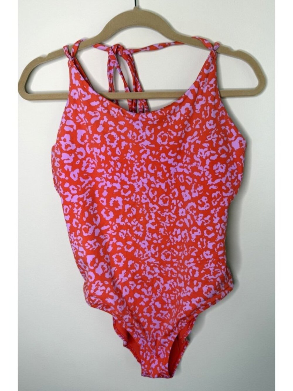 Athleta One Piece Swim Suit Bathing Suit Leopard Animal Print Open Back
